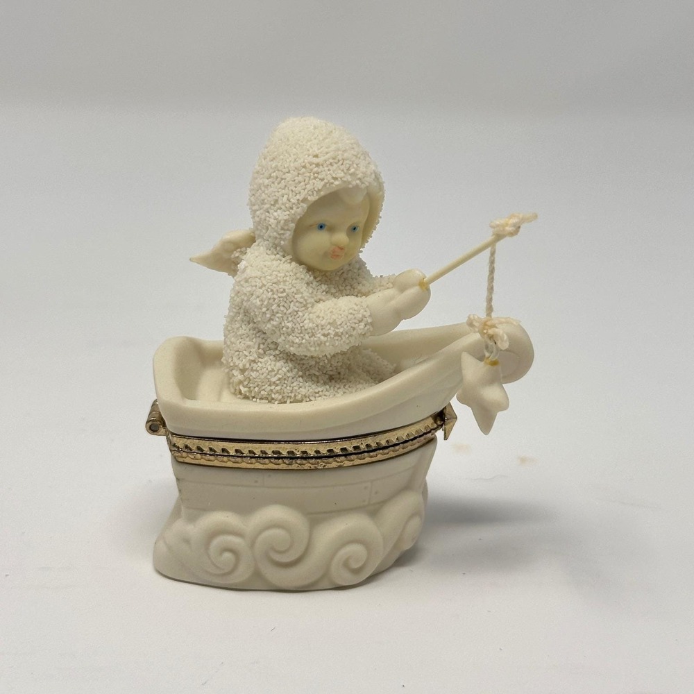 Dept 56 Snowbabies Rock-a-Bye Baby Bisque Porcelain Hinged Trinket Box Christmas
